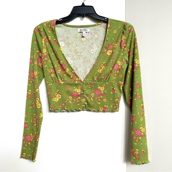 Urban Outfitters Retro Floral Cropped Button Front Long Sleeve Top 60’s 70’s - Picture 1 of 8